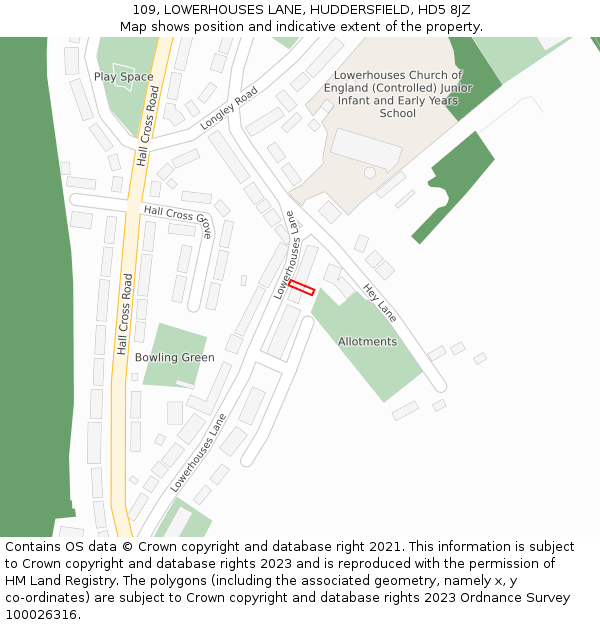 109, LOWERHOUSES LANE, HUDDERSFIELD, HD5 8JZ: Location map and indicative extent of plot