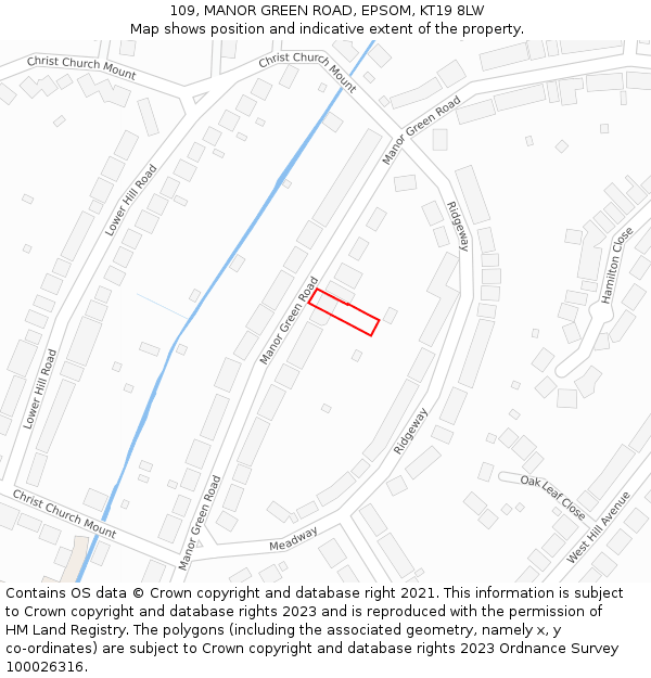 109, MANOR GREEN ROAD, EPSOM, KT19 8LW: Location map and indicative extent of plot