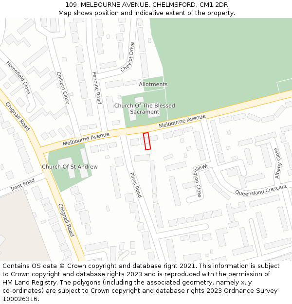109, MELBOURNE AVENUE, CHELMSFORD, CM1 2DR: Location map and indicative extent of plot