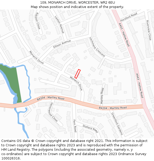 109, MONARCH DRIVE, WORCESTER, WR2 6EU: Location map and indicative extent of plot