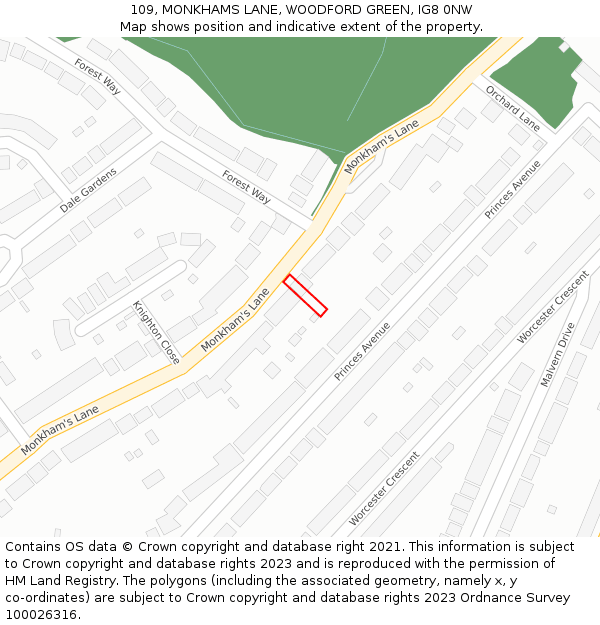 109, MONKHAMS LANE, WOODFORD GREEN, IG8 0NW: Location map and indicative extent of plot