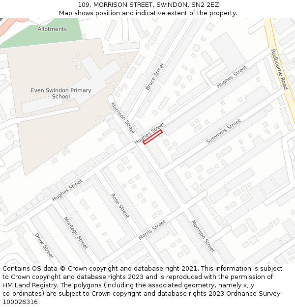 109, MORRISON STREET, SWINDON, SN2 2EZ: Location map and indicative extent of plot