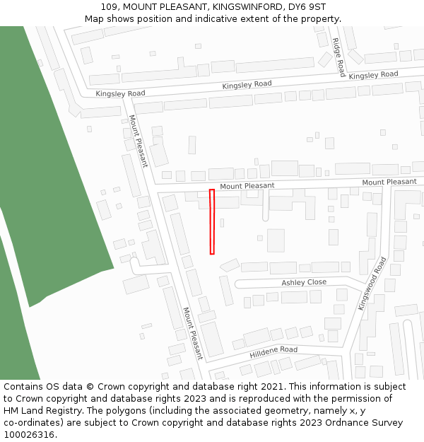 109, MOUNT PLEASANT, KINGSWINFORD, DY6 9ST: Location map and indicative extent of plot