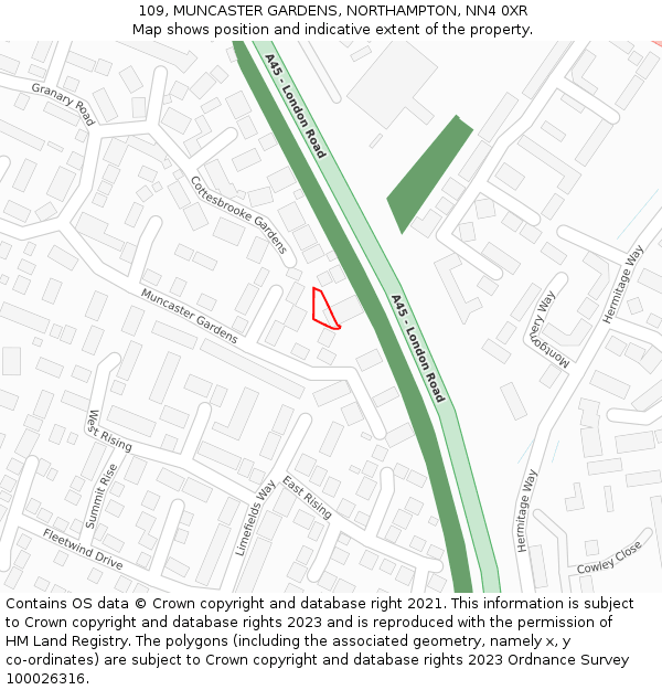 109, MUNCASTER GARDENS, NORTHAMPTON, NN4 0XR: Location map and indicative extent of plot