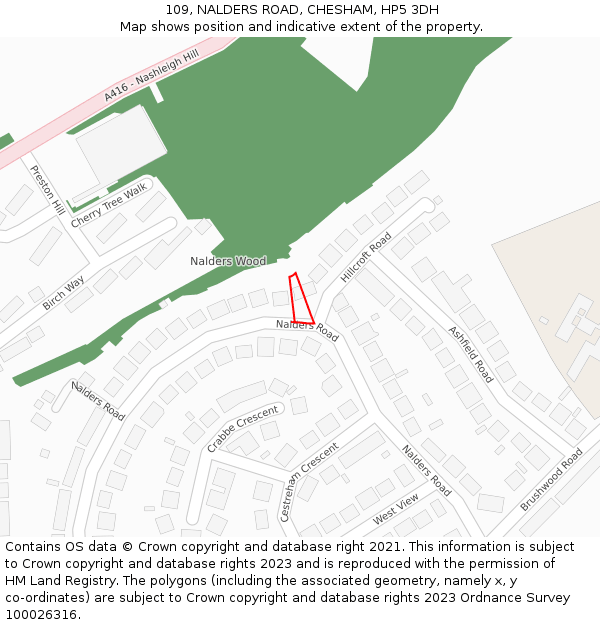 109, NALDERS ROAD, CHESHAM, HP5 3DH: Location map and indicative extent of plot