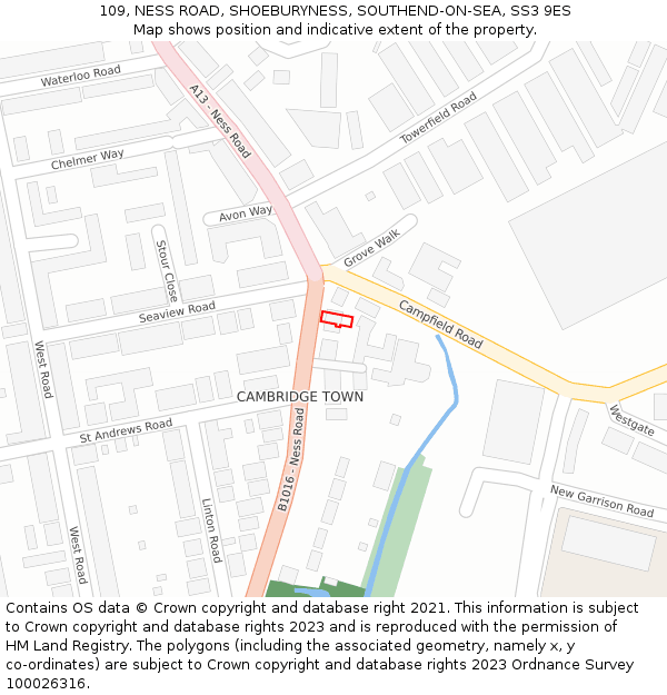 109, NESS ROAD, SHOEBURYNESS, SOUTHEND-ON-SEA, SS3 9ES: Location map and indicative extent of plot