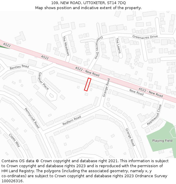 109, NEW ROAD, UTTOXETER, ST14 7DQ: Location map and indicative extent of plot