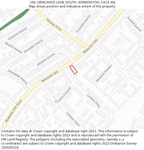 109, NEWLANDS LANE SOUTH, WORKINGTON, CA14 3NJ: Location map and indicative extent of plot