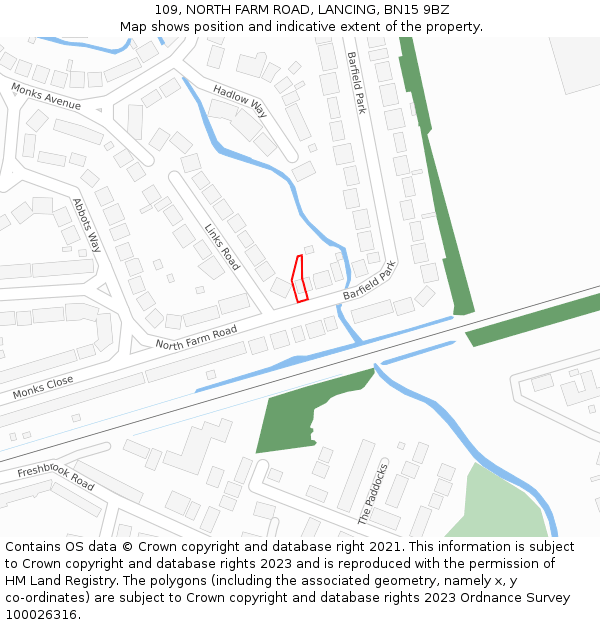 109, NORTH FARM ROAD, LANCING, BN15 9BZ: Location map and indicative extent of plot