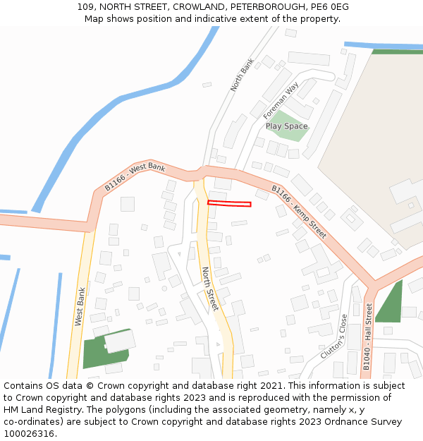 109, NORTH STREET, CROWLAND, PETERBOROUGH, PE6 0EG: Location map and indicative extent of plot