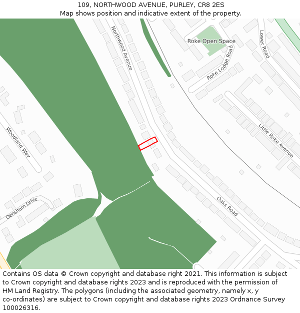 109, NORTHWOOD AVENUE, PURLEY, CR8 2ES: Location map and indicative extent of plot