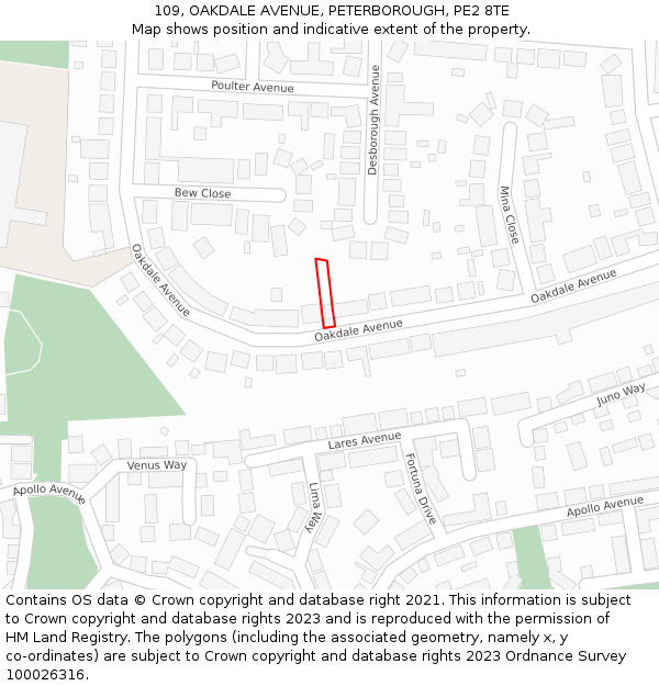 109, OAKDALE AVENUE, PETERBOROUGH, PE2 8TE: Location map and indicative extent of plot