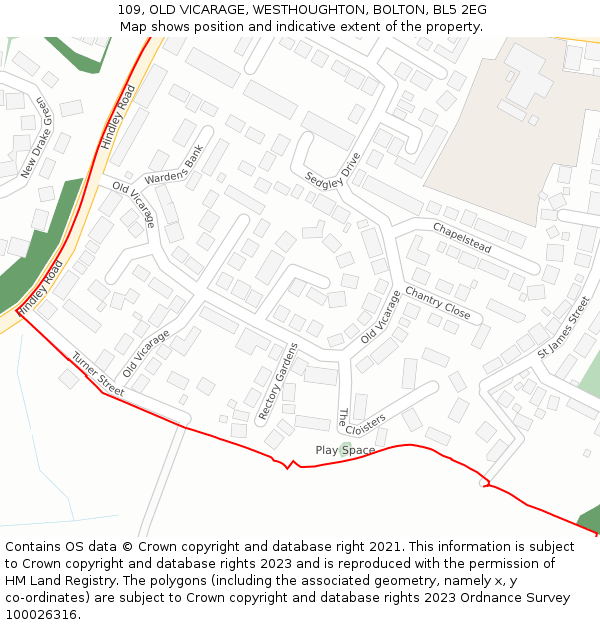 109, OLD VICARAGE, WESTHOUGHTON, BOLTON, BL5 2EG: Location map and indicative extent of plot