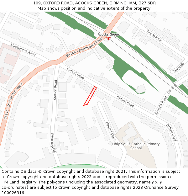 109, OXFORD ROAD, ACOCKS GREEN, BIRMINGHAM, B27 6DR: Location map and indicative extent of plot