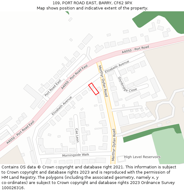 109, PORT ROAD EAST, BARRY, CF62 9PX: Location map and indicative extent of plot