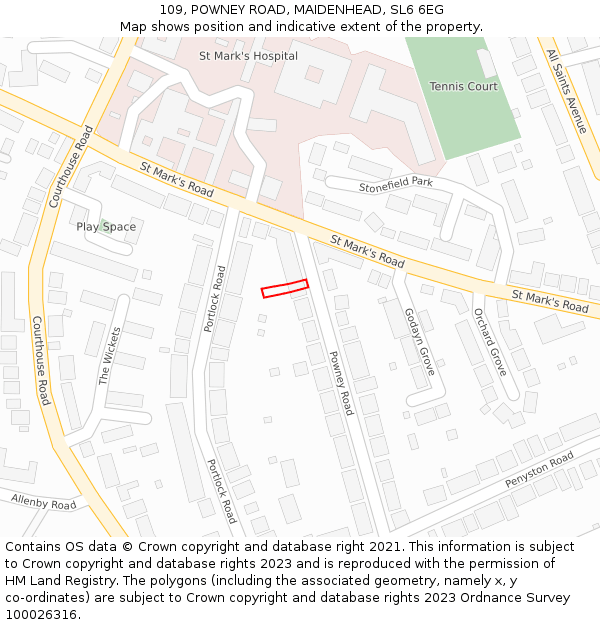 109, POWNEY ROAD, MAIDENHEAD, SL6 6EG: Location map and indicative extent of plot