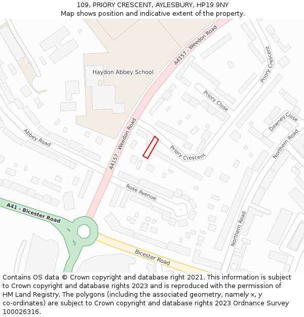 109, PRIORY CRESCENT, AYLESBURY, HP19 9NY: Location map and indicative extent of plot