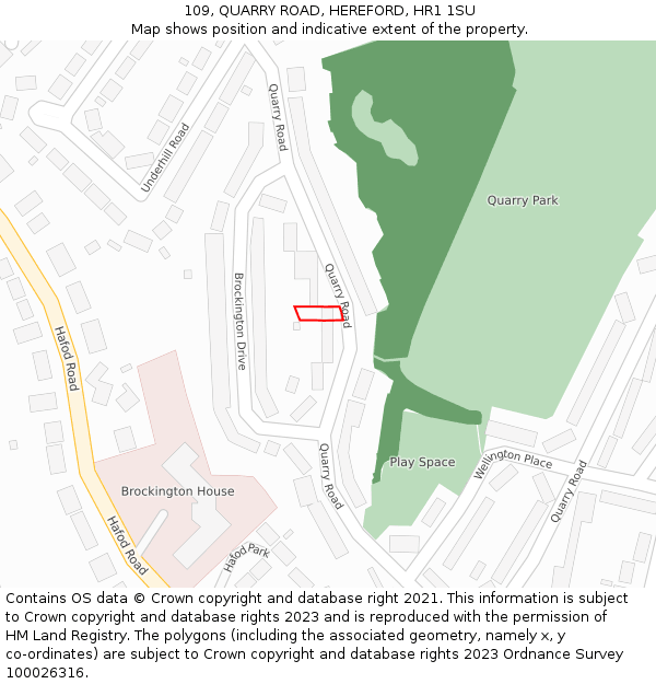 109, QUARRY ROAD, HEREFORD, HR1 1SU: Location map and indicative extent of plot