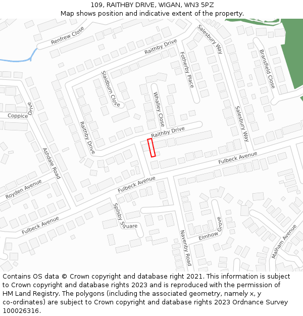 109, RAITHBY DRIVE, WIGAN, WN3 5PZ: Location map and indicative extent of plot
