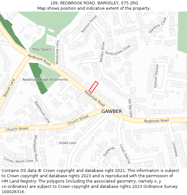 109, REDBROOK ROAD, BARNSLEY, S75 2RG: Location map and indicative extent of plot