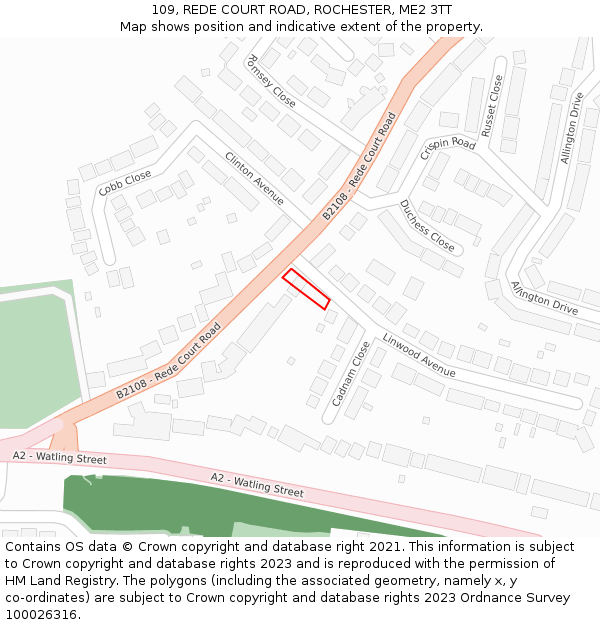109, REDE COURT ROAD, ROCHESTER, ME2 3TT: Location map and indicative extent of plot