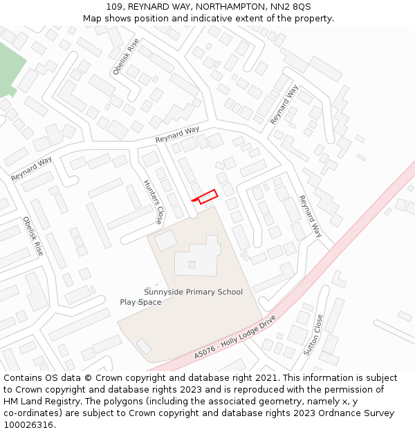 109, REYNARD WAY, NORTHAMPTON, NN2 8QS: Location map and indicative extent of plot