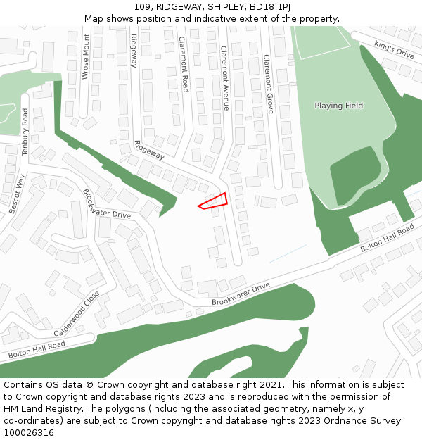 109, RIDGEWAY, SHIPLEY, BD18 1PJ: Location map and indicative extent of plot