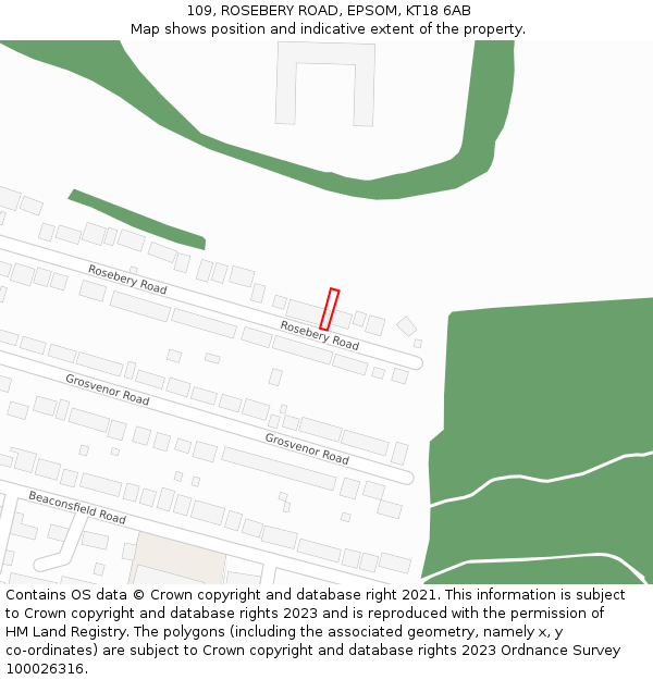 109, ROSEBERY ROAD, EPSOM, KT18 6AB: Location map and indicative extent of plot