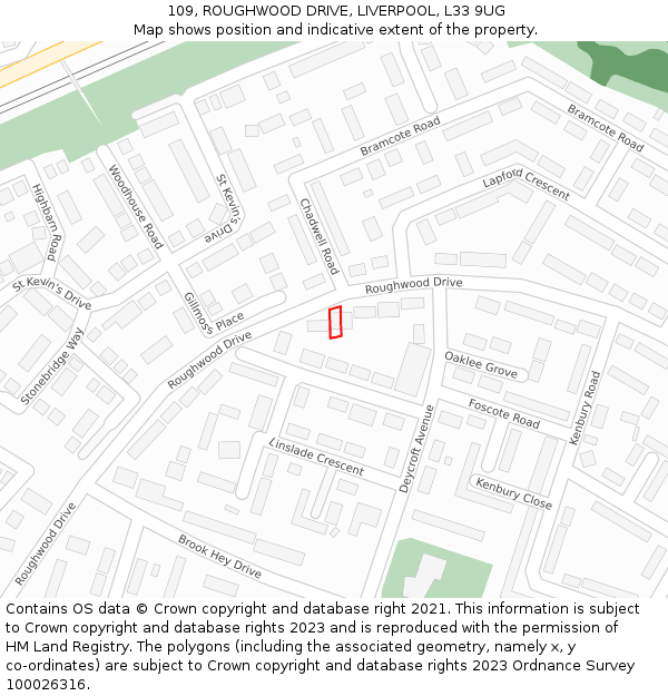 109, ROUGHWOOD DRIVE, LIVERPOOL, L33 9UG: Location map and indicative extent of plot