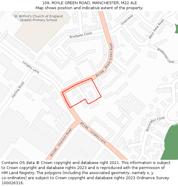109, ROYLE GREEN ROAD, MANCHESTER, M22 4LE: Location map and indicative extent of plot