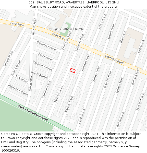 109, SALISBURY ROAD, WAVERTREE, LIVERPOOL, L15 2HU: Location map and indicative extent of plot