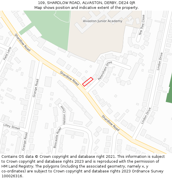 109, SHARDLOW ROAD, ALVASTON, DERBY, DE24 0JR: Location map and indicative extent of plot