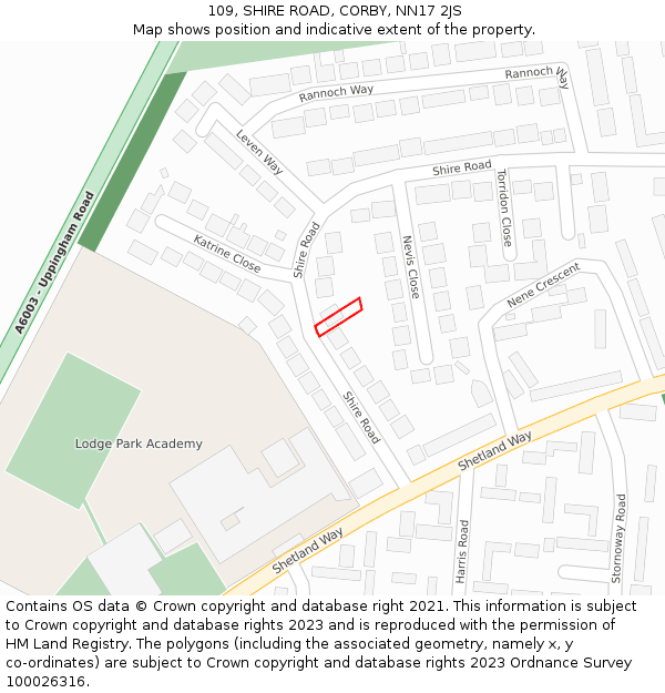 109, SHIRE ROAD, CORBY, NN17 2JS: Location map and indicative extent of plot