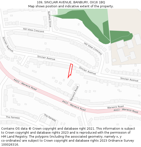 109, SINCLAIR AVENUE, BANBURY, OX16 1BQ: Location map and indicative extent of plot