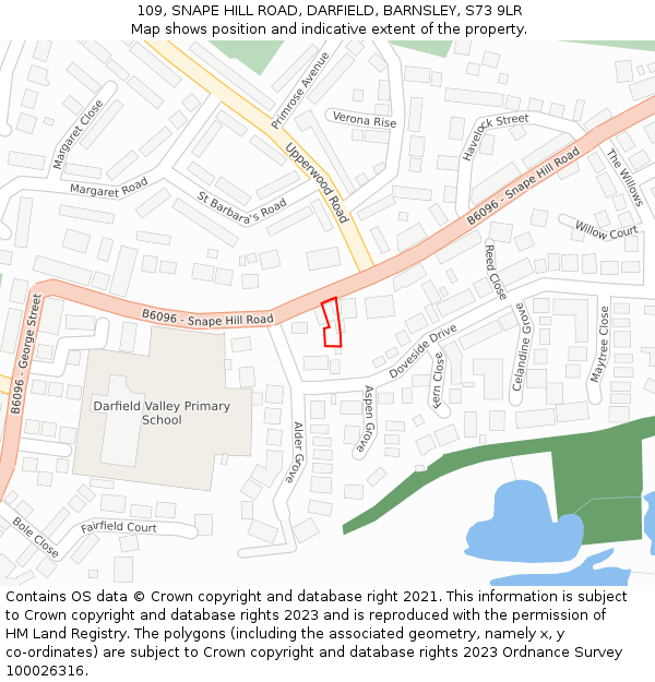 109, SNAPE HILL ROAD, DARFIELD, BARNSLEY, S73 9LR: Location map and indicative extent of plot