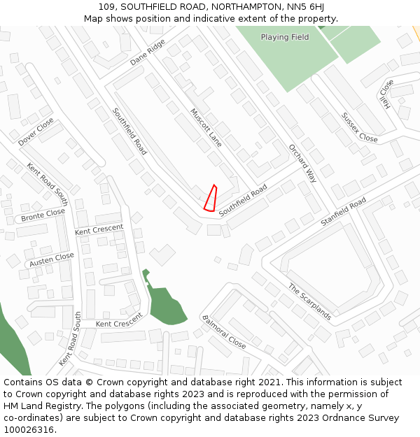 109, SOUTHFIELD ROAD, NORTHAMPTON, NN5 6HJ: Location map and indicative extent of plot
