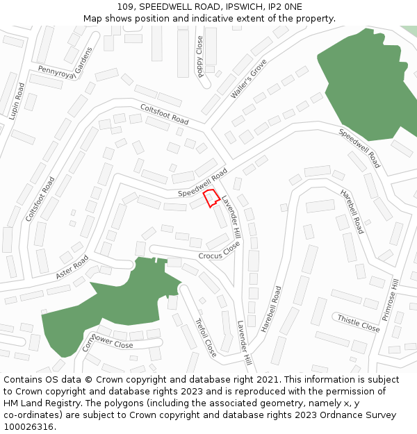 109, SPEEDWELL ROAD, IPSWICH, IP2 0NE: Location map and indicative extent of plot