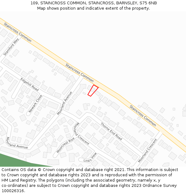 109, STAINCROSS COMMON, STAINCROSS, BARNSLEY, S75 6NB: Location map and indicative extent of plot