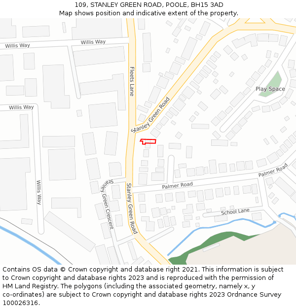 109, STANLEY GREEN ROAD, POOLE, BH15 3AD: Location map and indicative extent of plot