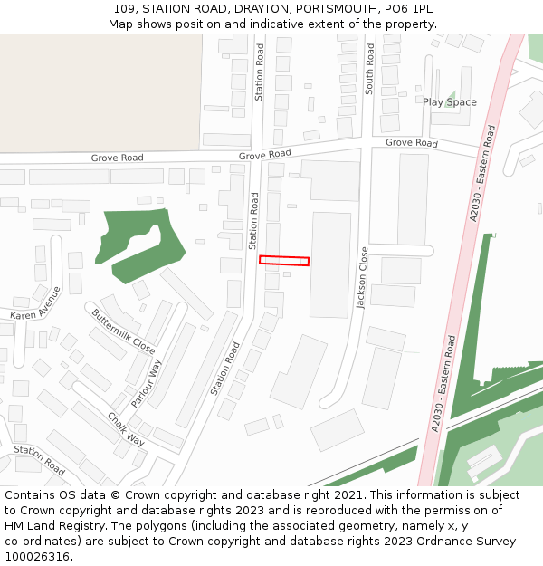 109, STATION ROAD, DRAYTON, PORTSMOUTH, PO6 1PL: Location map and indicative extent of plot