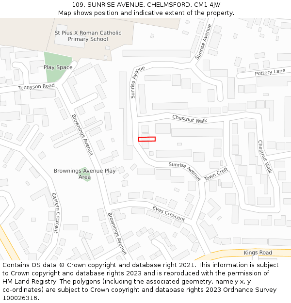 109, SUNRISE AVENUE, CHELMSFORD, CM1 4JW: Location map and indicative extent of plot