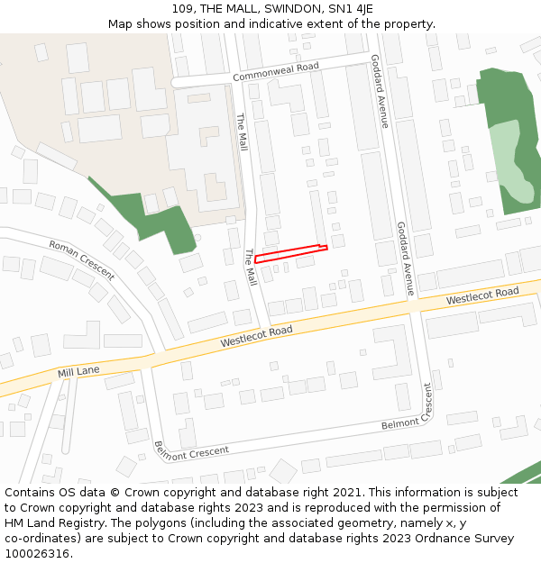 109, THE MALL, SWINDON, SN1 4JE: Location map and indicative extent of plot
