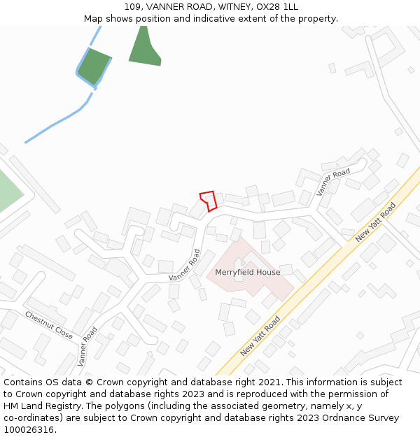 109, VANNER ROAD, WITNEY, OX28 1LL: Location map and indicative extent of plot