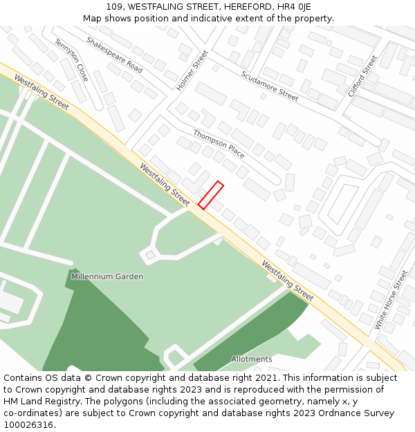 109, WESTFALING STREET, HEREFORD, HR4 0JE: Location map and indicative extent of plot