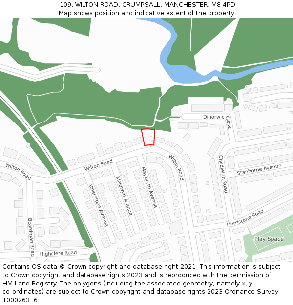 109, WILTON ROAD, CRUMPSALL, MANCHESTER, M8 4PD: Location map and indicative extent of plot