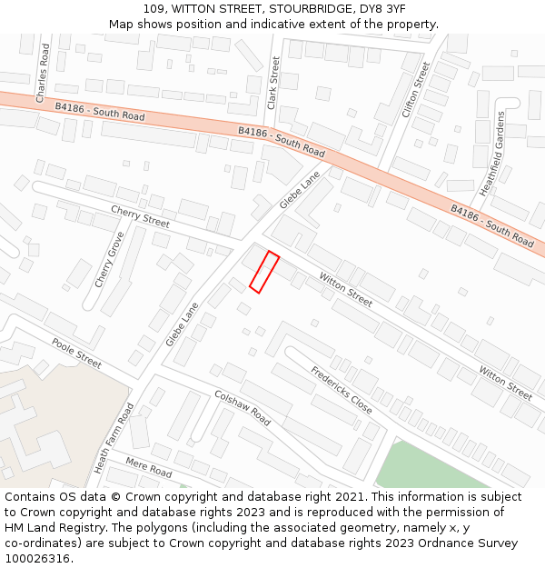 109, WITTON STREET, STOURBRIDGE, DY8 3YF: Location map and indicative extent of plot