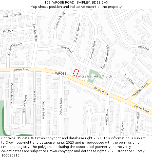 109, WROSE ROAD, SHIPLEY, BD18 1HX: Location map and indicative extent of plot