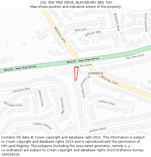 109, YEW TREE DRIVE, BLACKBURN, BB2 7DH: Location map and indicative extent of plot