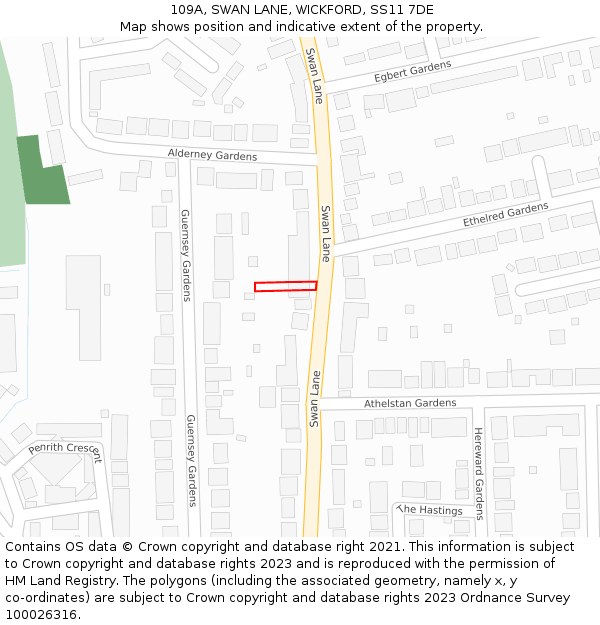 109A, SWAN LANE, WICKFORD, SS11 7DE: Location map and indicative extent of plot