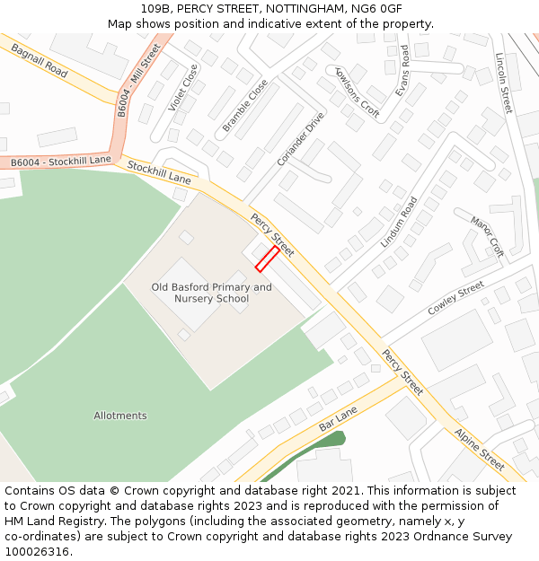 109B, PERCY STREET, NOTTINGHAM, NG6 0GF: Location map and indicative extent of plot